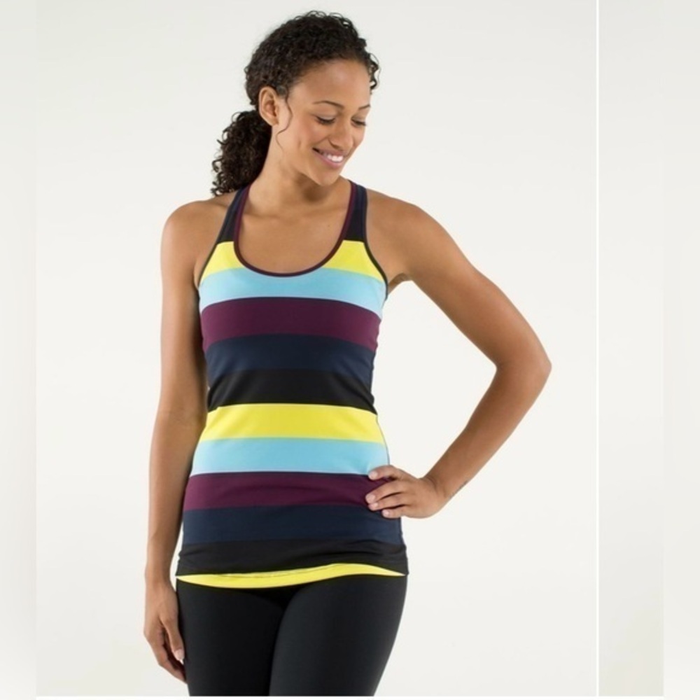 Lululemon Cool Racerback Pow Stripe Split Pea/Plum/Inkwell Size 2